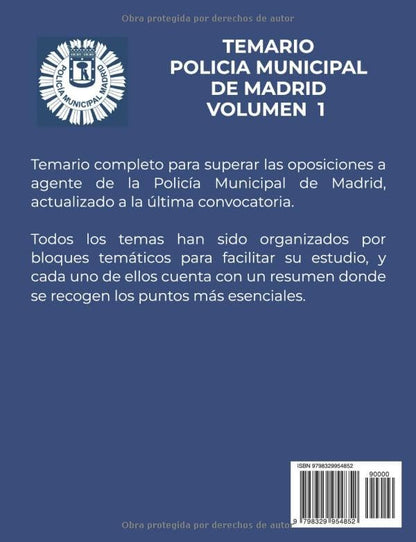 Temario Policía Municipal Madrid Volumen I actualizado 2025 - reverso