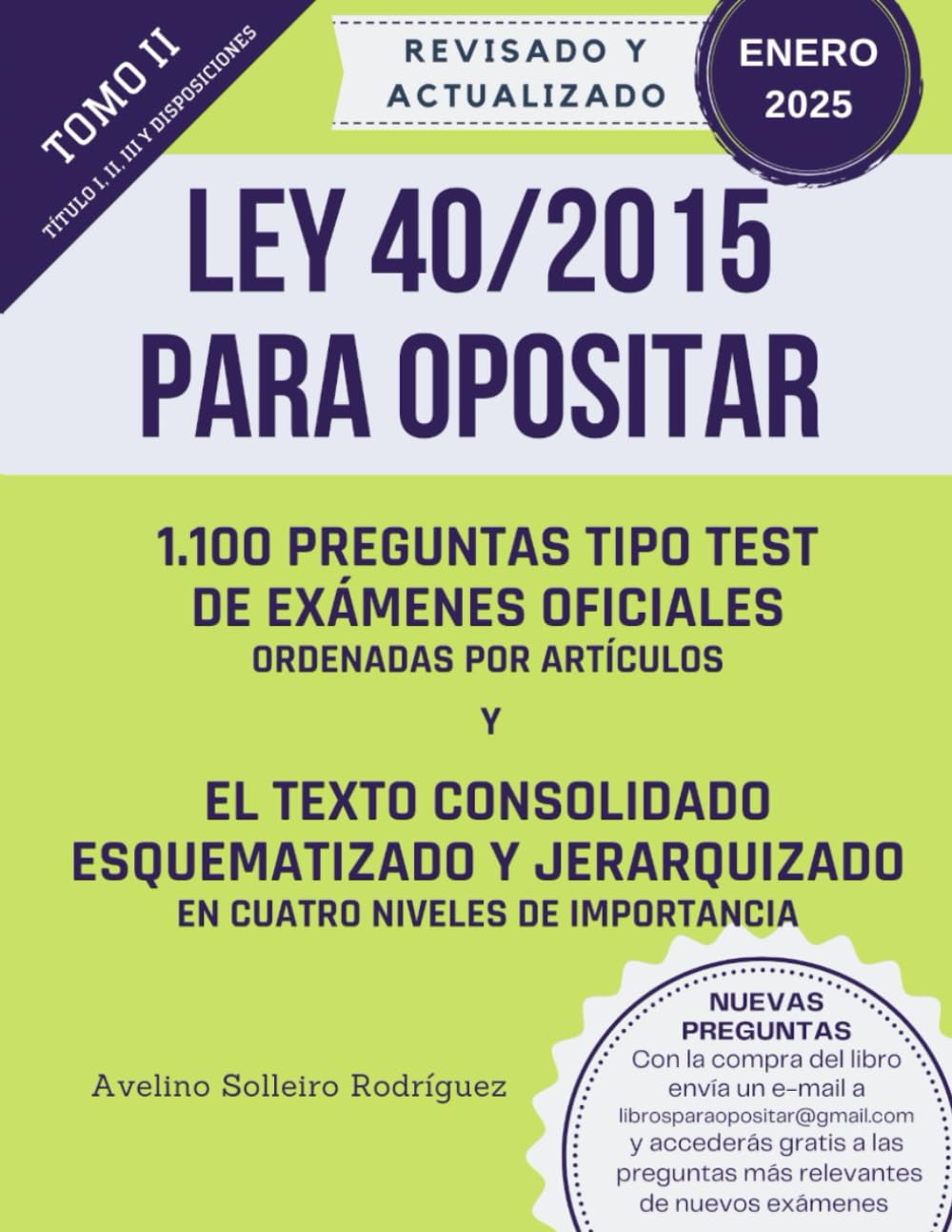 Test Ley 40 2015 para opositores Tomo II – Títulos I-III y disposiciones - portada