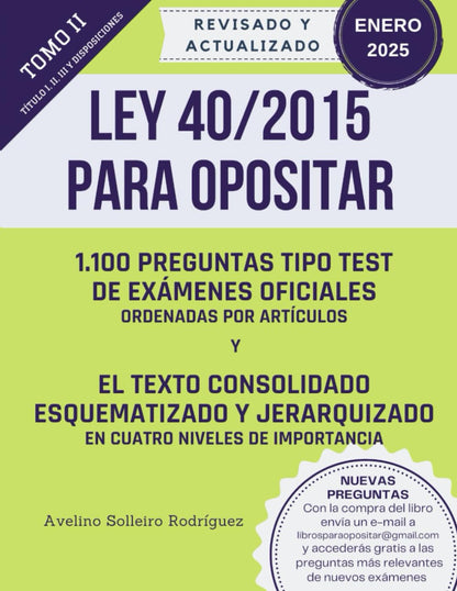 Test Ley 40 2015 para opositores Tomo II – Títulos I-III y disposiciones - portada