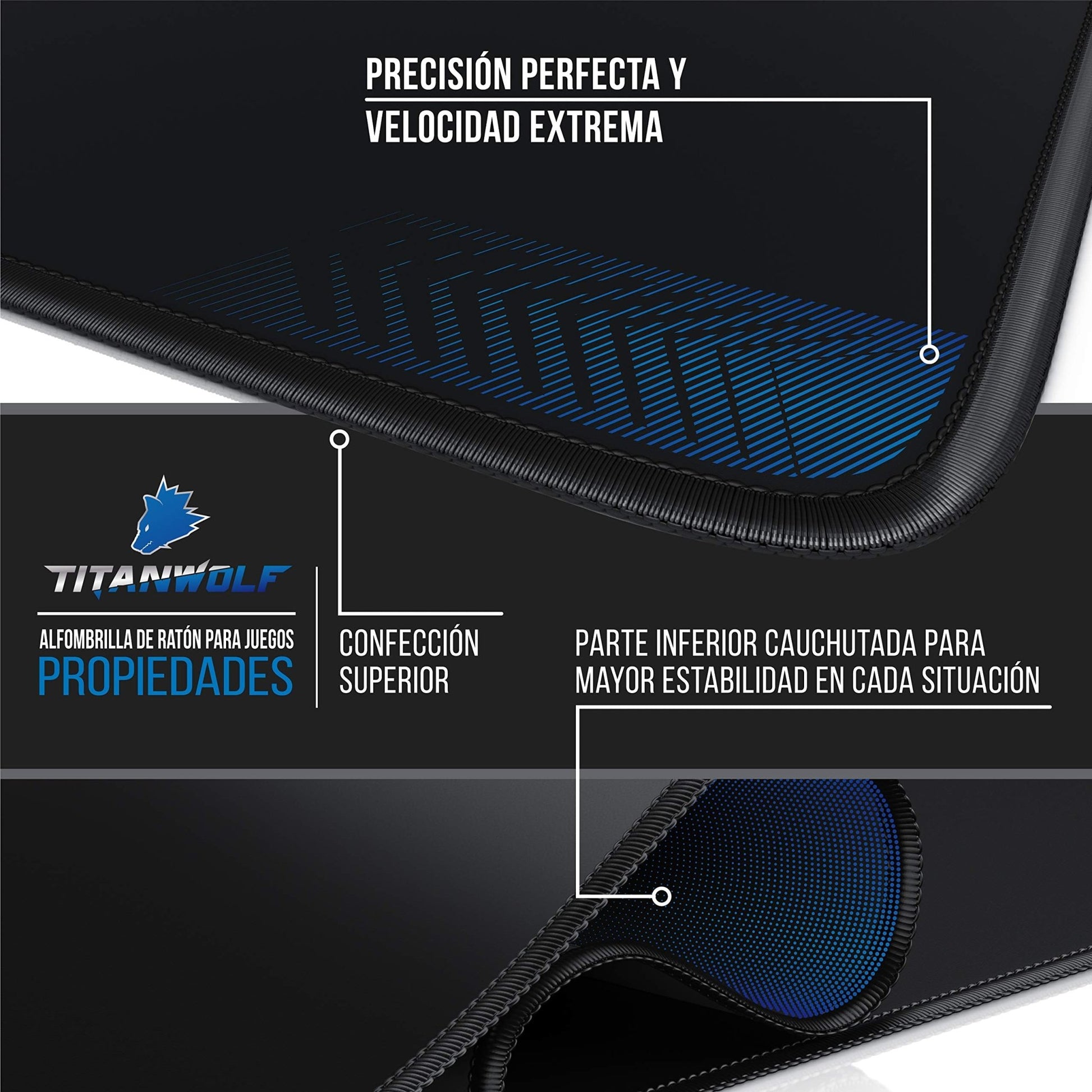 Titanwolf - Alfombrilla de ratón XXL para Juegos de Velocidad, Color Negro, 900 x 400 mm, Alfombrilla de ratón XXL, tamaño Grande, Mejora la precisión y la Velocidad, sujeción Estable en Superficies – para oposiciones – Material de estudio – OpoMarket