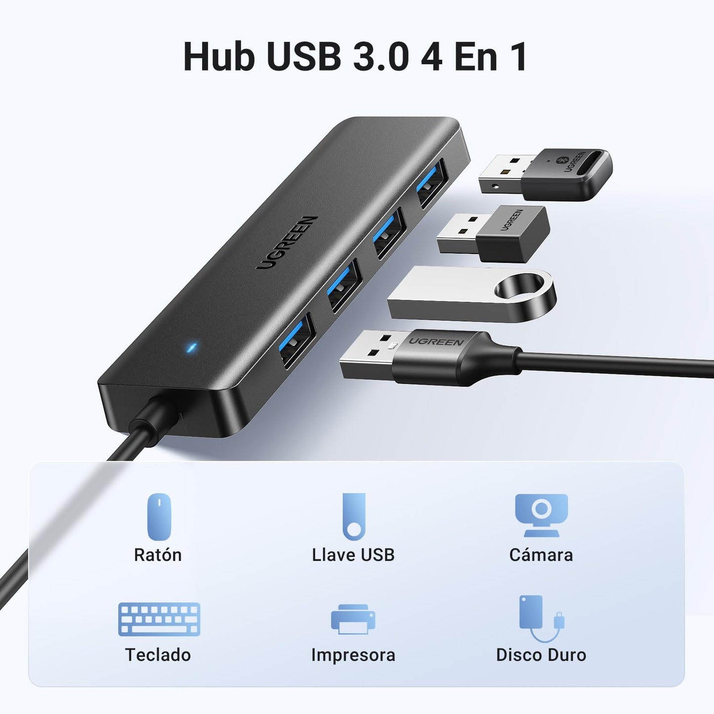 UGREEN Hub USB 3.0 con 4 Puertos Adaptador Ladron Multipuertos 5Gbps Alta Velocidad Compatible con MacBook Pro Air iMac Surface XPS PC Portátil Disco Duro Teclado Ratón PS5 (15cm) – para oposiciones – Material de estudio – OpoMarket