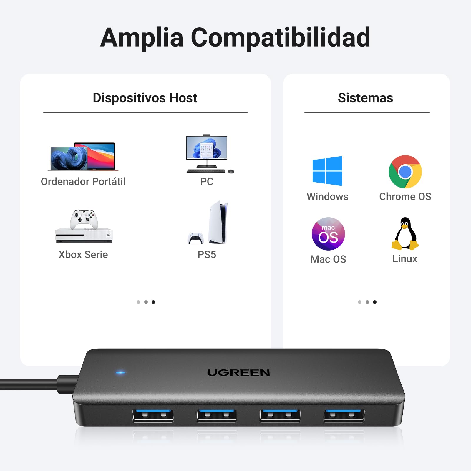 UGREEN Hub USB 3.0 con 4 Puertos Adaptador Ladron Multipuertos 5Gbps Alta Velocidad Compatible con MacBook Pro Air iMac Surface XPS PC Portátil Disco Duro Teclado Ratón PS5 (15cm) – para oposiciones – Material de estudio – OpoMarket