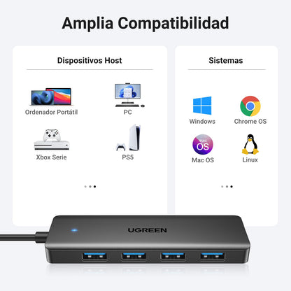 UGREEN Hub USB 3.0 con 4 Puertos Adaptador Ladron Multipuertos 5Gbps Alta Velocidad Compatible con MacBook Pro Air iMac Surface XPS PC Portátil Disco Duro Teclado Ratón PS5 (15cm) – para oposiciones – Material de estudio – OpoMarket