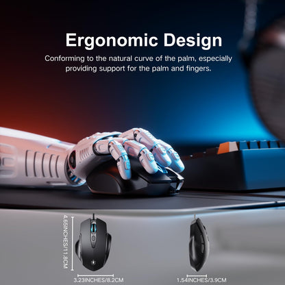 Uineer Ratón con Cable, 7200 dpi Ajustable y 6 Botones, diseño ergonómico, ratón óptico USB optimizado para PC portátil para Trabajar y, Negro Mate – para oposiciones – Material de estudio – OpoMarket