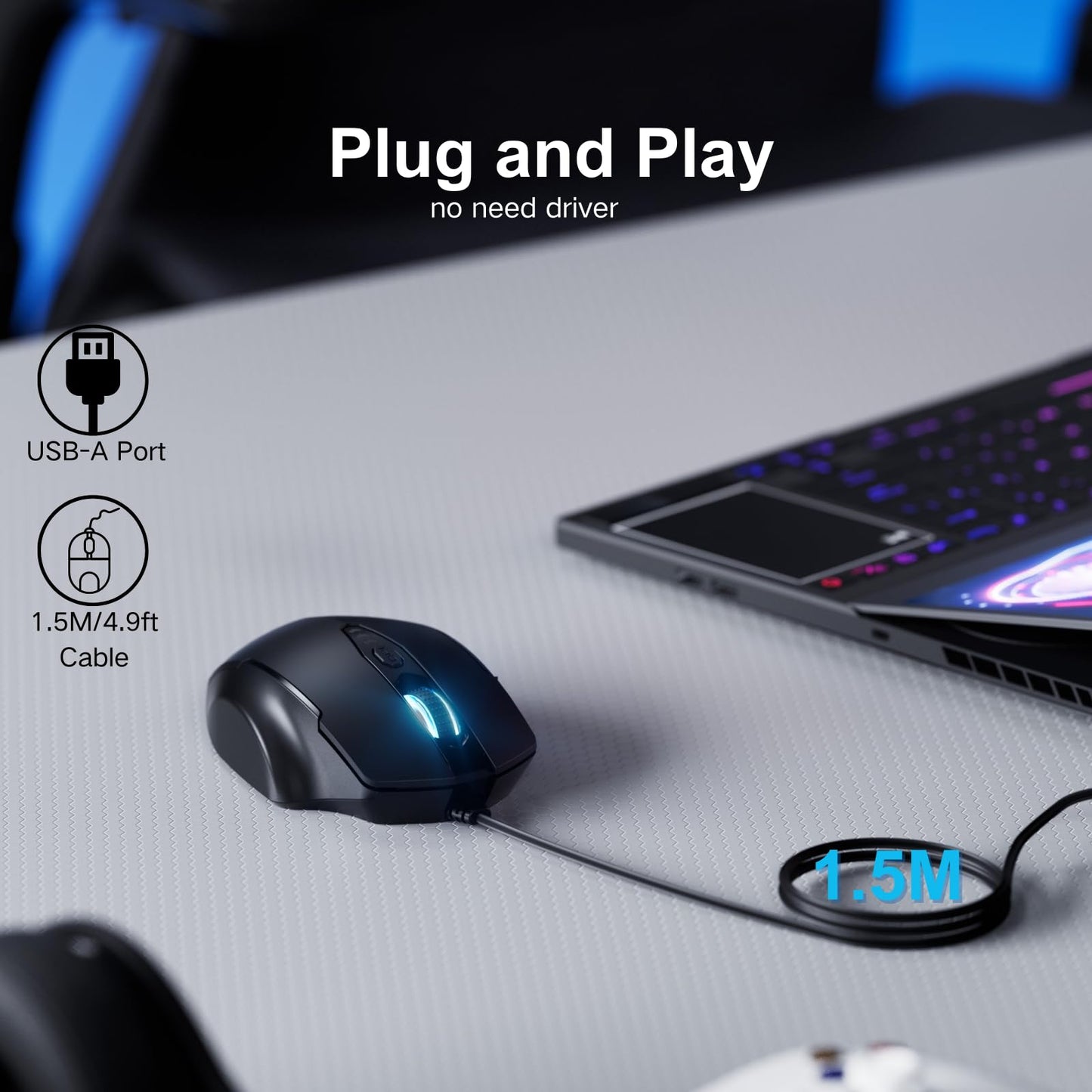 Uineer Ratón con Cable, 7200 dpi Ajustable y 6 Botones, diseño ergonómico, ratón óptico USB optimizado para PC portátil para Trabajar y, Negro Mate – para oposiciones – Material de estudio – OpoMarket