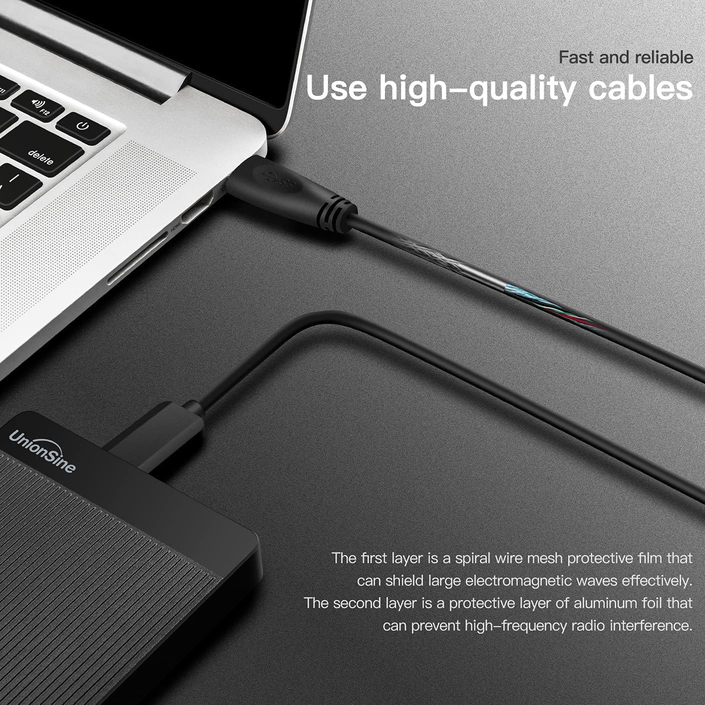 UnionSine Disco Duro Externo 500GB 2.5" USB3.0 Ultra Slim Portátil HDD Almacenamiento para PC, Mac, MacBook, Chromebook, Xbox, PS4 (Color Negro) HD2510 – para oposiciones – Material de estudio – OpoMarket