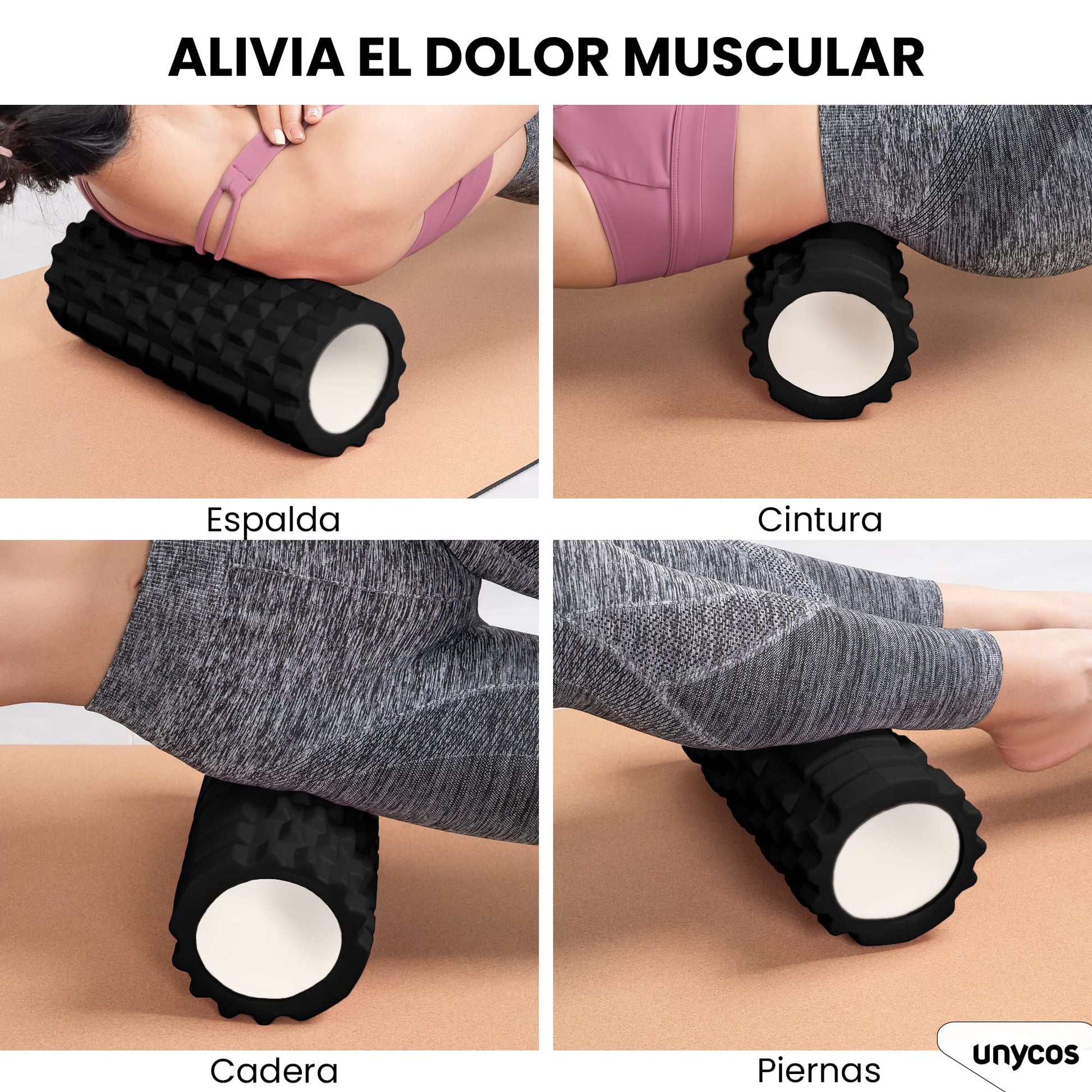 unycos - Rodillo para Masajes Musculares【33x14 cm】Resiste 130 kg | Cilindro de Espuma Dura para Fitness, Terapia con Foam Roller | Herramienta de Automasaje para Recuperación y Flexibilidad (Negro) – para oposiciones – Material de estudio – OpoMarket