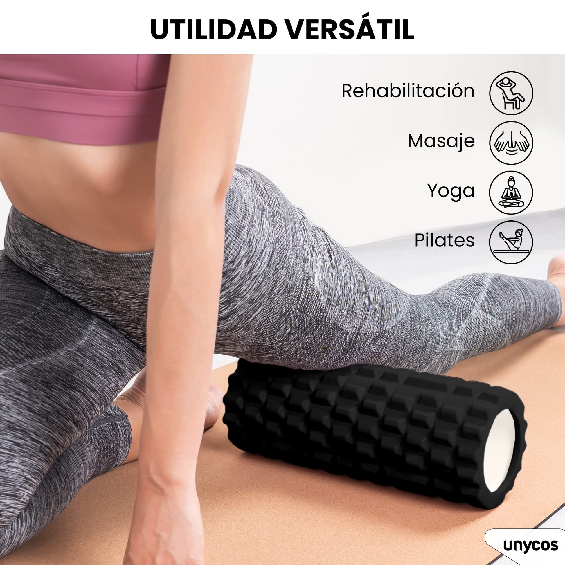 unycos - Rodillo para Masajes Musculares【33x14 cm】Resiste 130 kg | Cilindro de Espuma Dura para Fitness, Terapia con Foam Roller | Herramienta de Automasaje para Recuperación y Flexibilidad (Negro) – para oposiciones – Material de estudio – OpoMarket