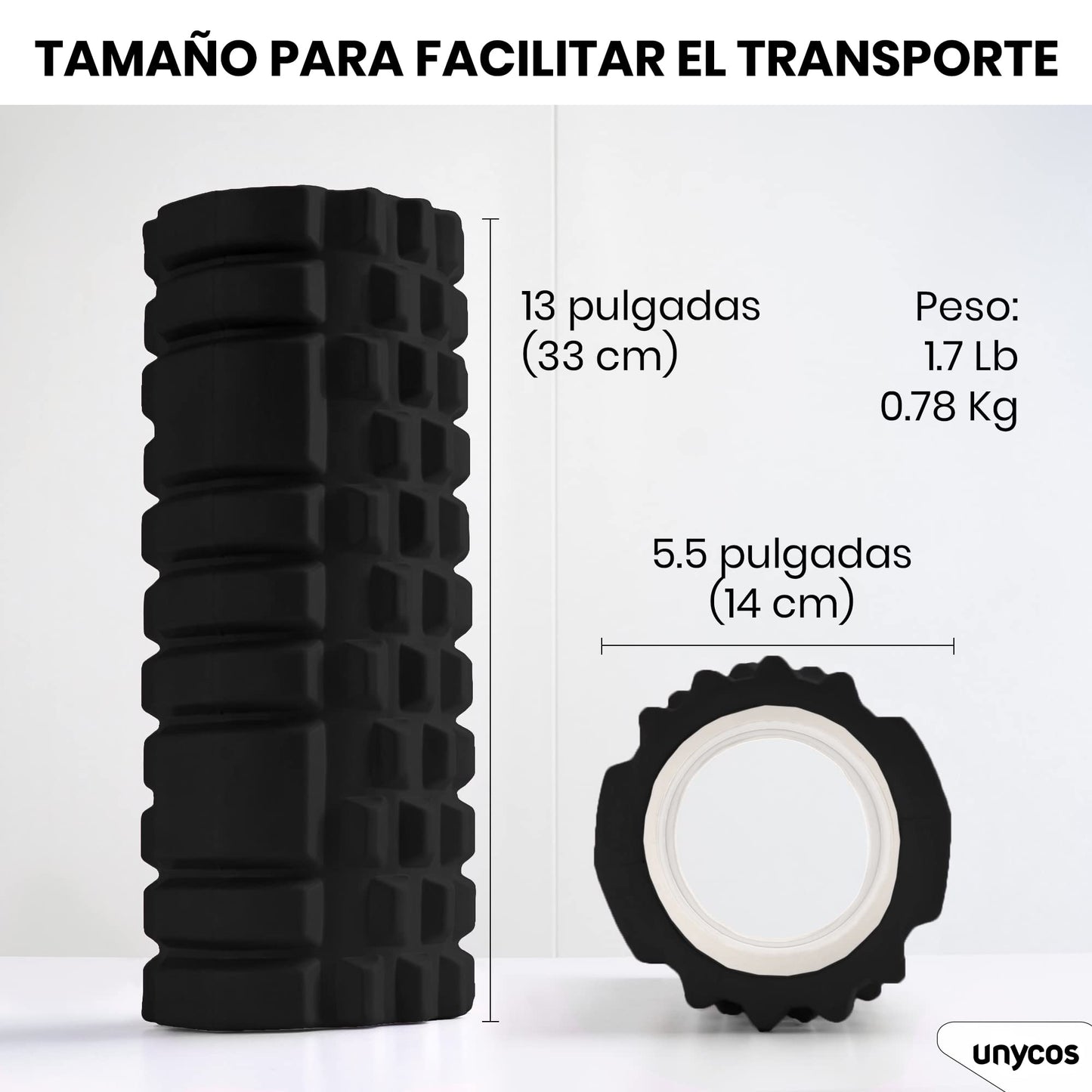 unycos - Rodillo para Masajes Musculares【33x14 cm】Resiste 130 kg | Cilindro de Espuma Dura para Fitness, Terapia con Foam Roller | Herramienta de Automasaje para Recuperación y Flexibilidad (Negro) – para oposiciones – Material de estudio – OpoMarket