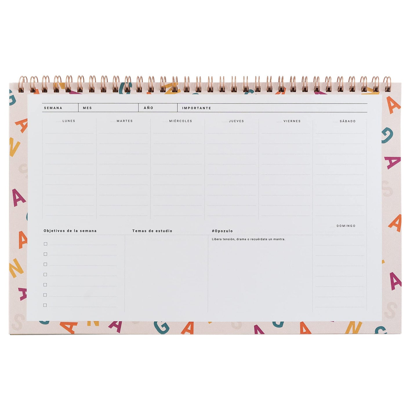 organizador opositor planificador semanal sin fechas UO