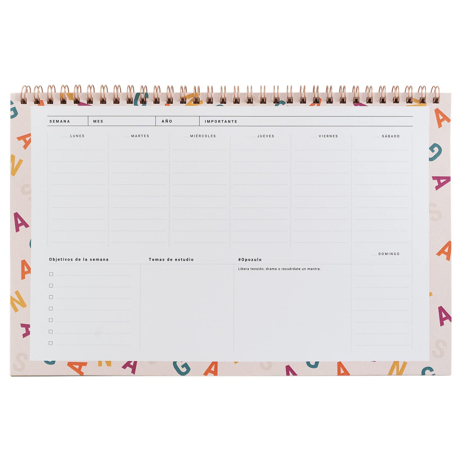 organizador opositor planificador semanal sin fechas UO