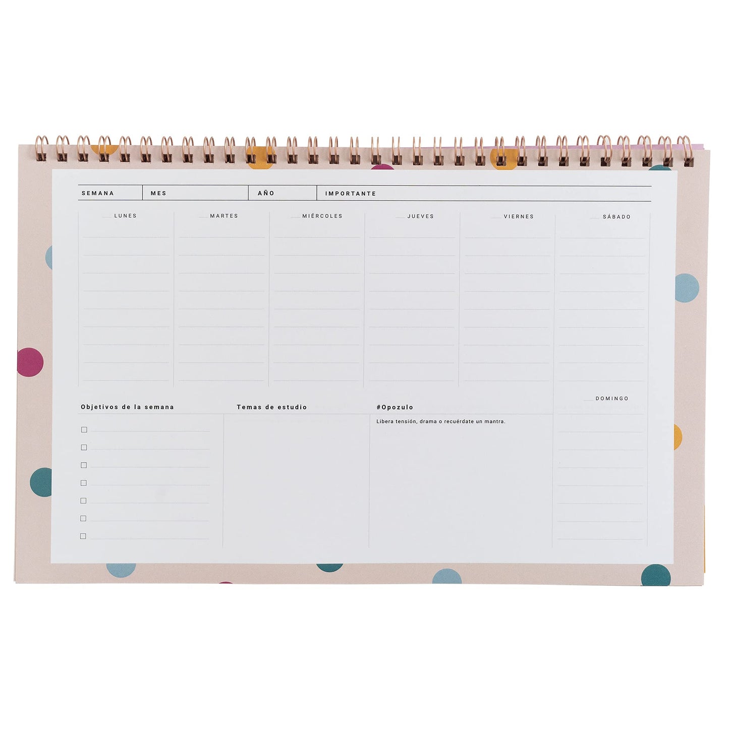 organizador opositor planificador semanal sin fechas UO