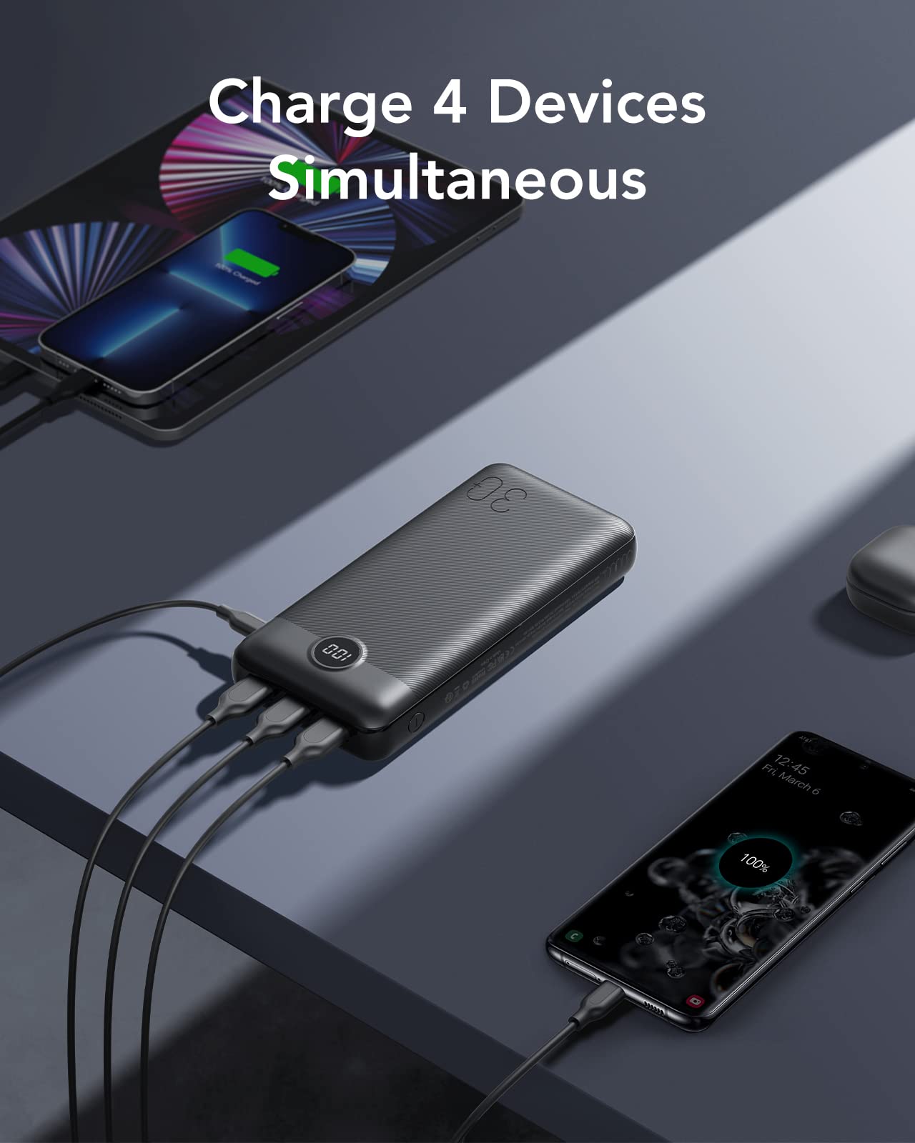 VEGER Power Bank,30000mAh Bateria Externa con Pantalla LED Bateria Portatil USB C Carga rapida PD 20W QC 3.0 con 2 Entradas y 4 Salidas Compatible con iPhone, Samsung, Huawei, Tableta y más. – para oposiciones – Material de estudio – OpoMarket