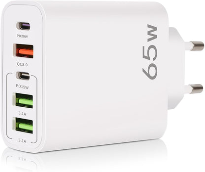 YIIFELL Cargador USB C, 65 W, 5 Puertos, Cargador USBC con Cargador rápido Inteligente QC 3.0, Adaptador de alimentación USB para iPhone 15, 14, 13, 12, 11 Pro MAX SE 2020 XS XR 8 7, Samsung – para oposiciones – Material de estudio – OpoMarket