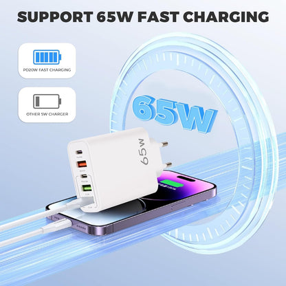 YIIFELL Cargador USB C, 65 W, 5 Puertos, Cargador USBC con Cargador rápido Inteligente QC 3.0, Adaptador de alimentación USB para iPhone 15, 14, 13, 12, 11 Pro MAX SE 2020 XS XR 8 7, Samsung – para oposiciones – Material de estudio – OpoMarket