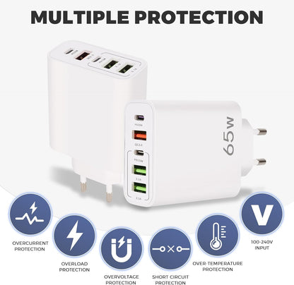 YIIFELL Cargador USB C, 65 W, 5 Puertos, Cargador USBC con Cargador rápido Inteligente QC 3.0, Adaptador de alimentación USB para iPhone 15, 14, 13, 12, 11 Pro MAX SE 2020 XS XR 8 7, Samsung – para oposiciones – Material de estudio – OpoMarket