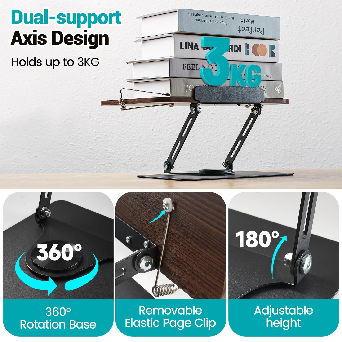 atril para libros plegable sobre escritorio de estudio