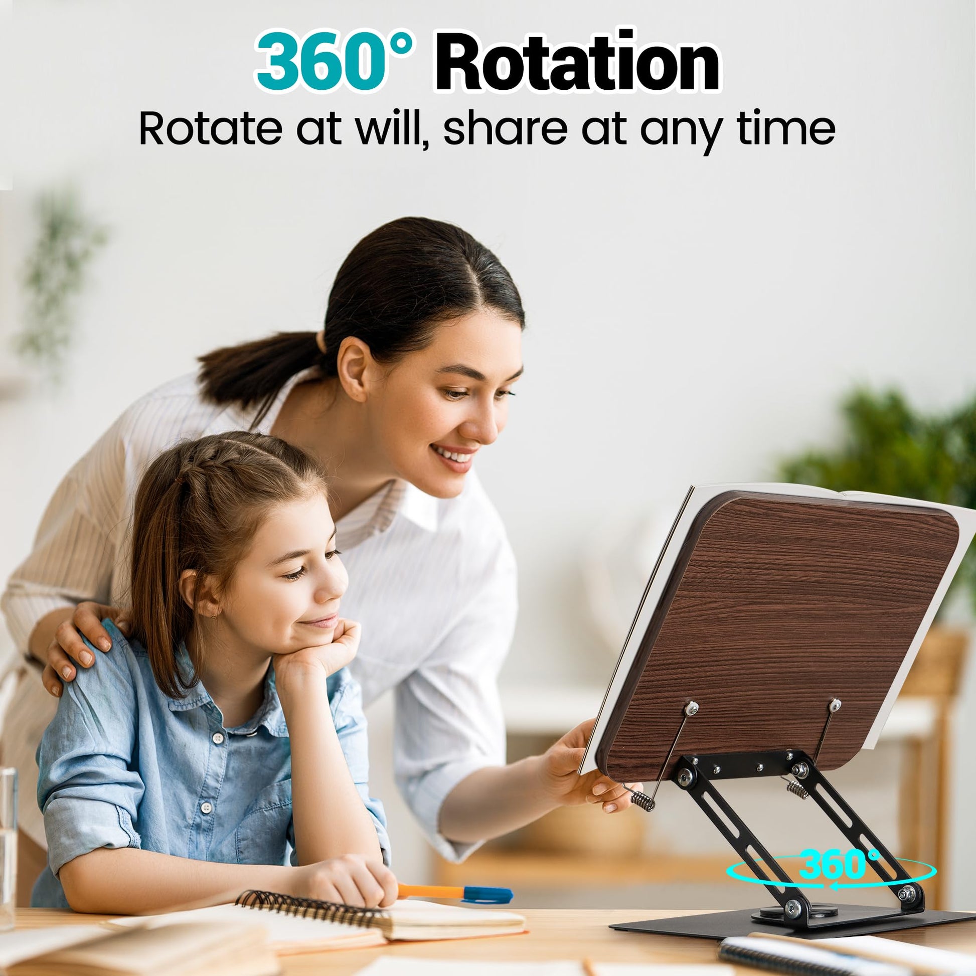 atril para libros de madera y base de aluminio estable