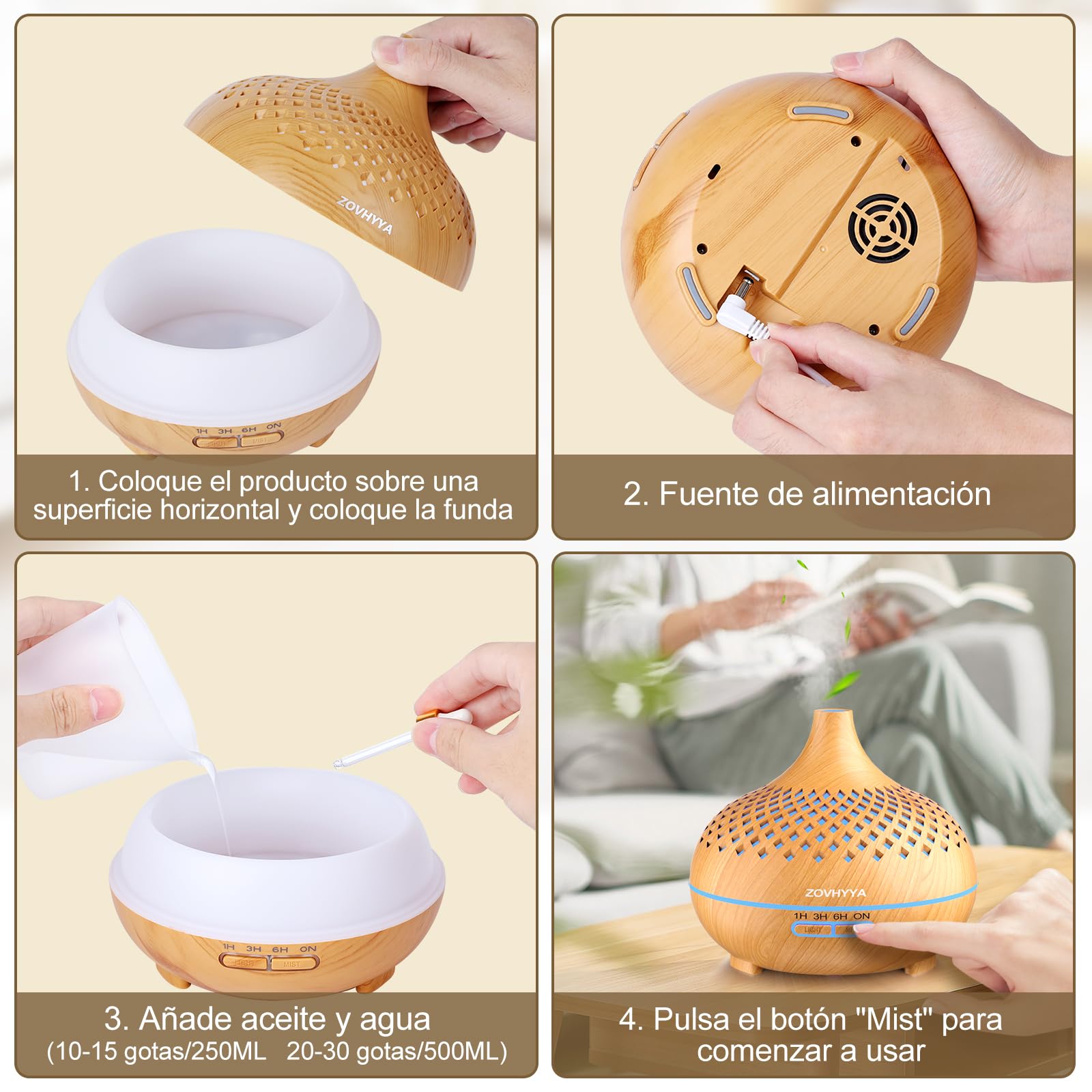 ZOVHYYA 500ML Difusor de Aroma Máquina de Aromaterapia con 14 LED Difusor de Humidificadores Control Remoto 4 Temporizador 2 Patrones de Pulverización – para oposiciones – Material de estudio – OpoMarket