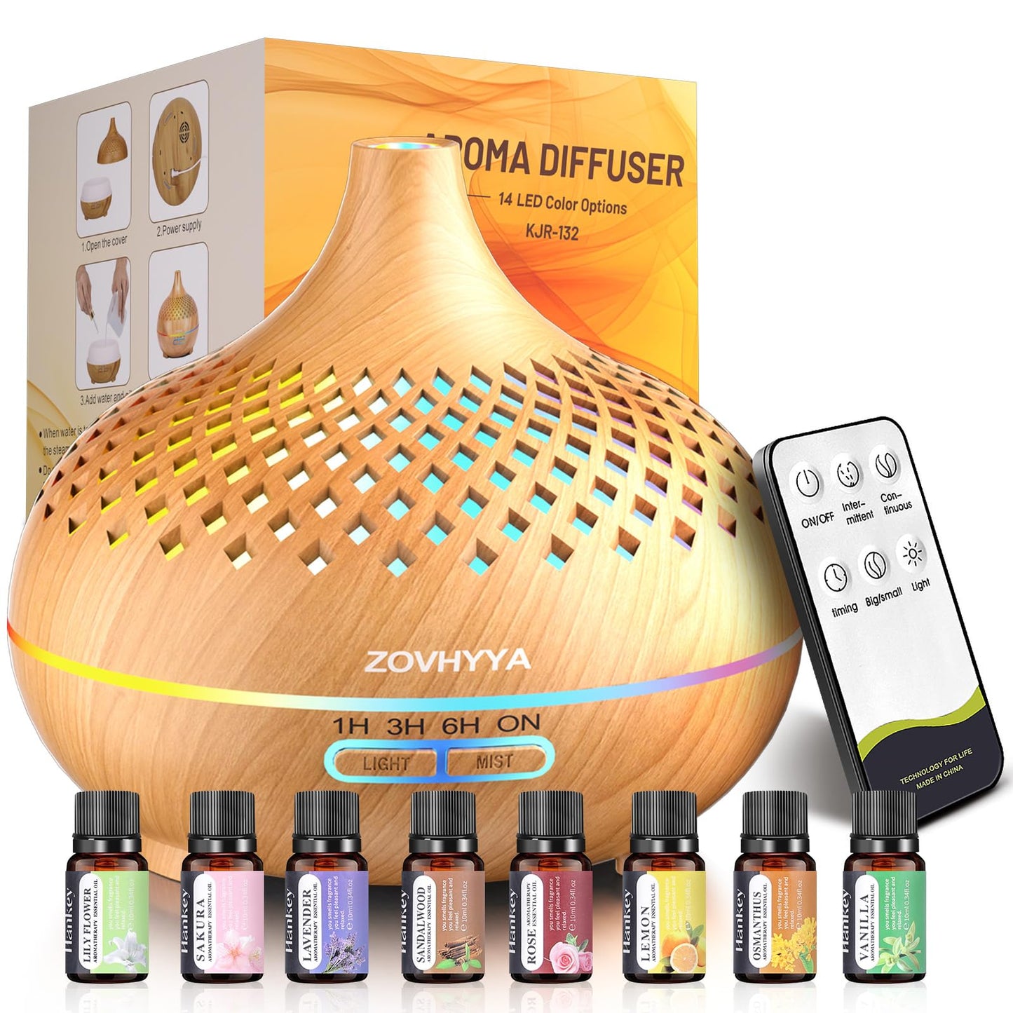 ZOVHYYA 500ML Difusor de Aroma Máquina de Aromaterapia con 14 LED Difusor de Humidificadores Control Remoto 4 Temporizador 2 Patrones de Pulverización – para oposiciones – Material de estudio – OpoMarket