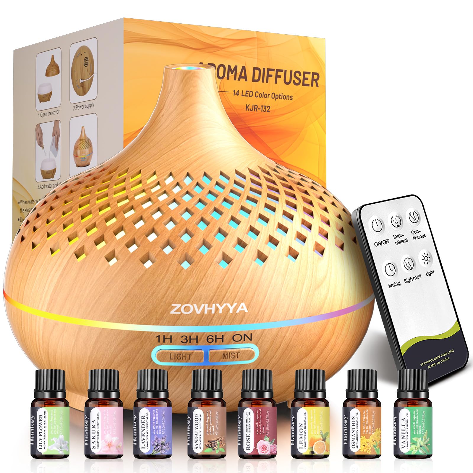 ZOVHYYA 500ML Difusor de Aroma Máquina de Aromaterapia con 14 LED Difusor de Humidificadores Control Remoto 4 Temporizador 2 Patrones de Pulverización – para oposiciones – Material de estudio – OpoMarket