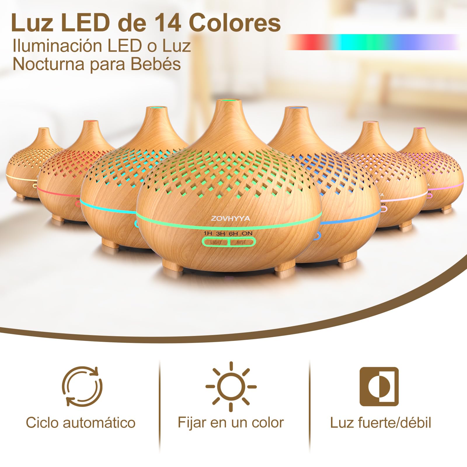 ZOVHYYA 500ML Difusor de Aroma Máquina de Aromaterapia con 14 LED Difusor de Humidificadores Control Remoto 4 Temporizador 2 Patrones de Pulverización – para oposiciones – Material de estudio – OpoMarket