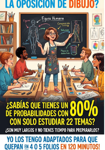 ¡Consigue tu plaza de Dibujo con estrategia y sin memorizar temarios infinitos! Vendo mi temario personalizado de 22 temas, optimizado para escribir en las 2 horas reales de examen (2.000 - 2.500 palabras) y estructurado de forma inteligente por bloques.